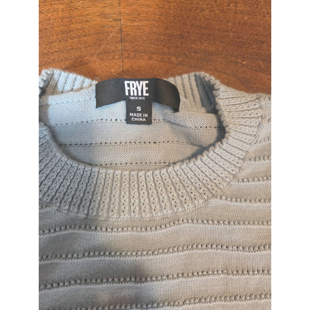 Frye Ribbed Knit Sweater Sage Blue Short Sleeve Crewneck - Picture 3 of 6